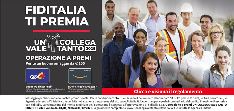 Agenzia Fast Money Fiditalia | Termoli, Isernia, Campobasso | Fiditalia ti premia - Vinci un buono omaggio da €100. Operazione a premi. Clicca e visiona il regolamento. Operazione a premi UN COLLEGA VALE TANTO 2025 valida dal 01/01/2025 al 31/12/2025. Regolamento completo www.uncollegavaletanto.retefiditalia.it
